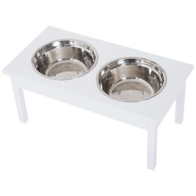 Elevated Pet Bowl 23 Durable Wooden Feeding Station Heavy Duty, White, for Dogs, Cats