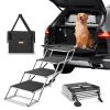Dog Stair for Cars, Wide 4-step Dog Car Steps, Folding Dog Car Ramp with Nonslip Surface, Portable Pet Steps Lightweight Aluminum for Car