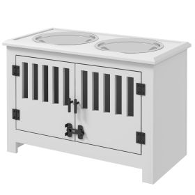 Dog Food Storage Cabinet with Bowls & Dog Feeding Station, White (Color: White)